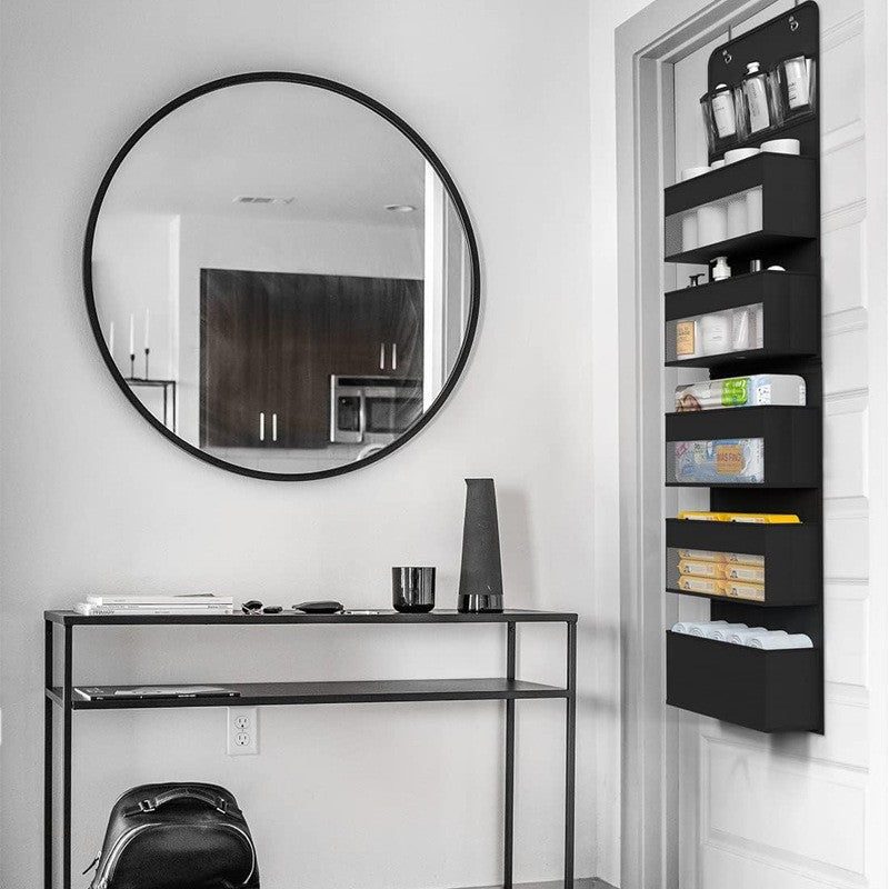Organizator Suspendat Pentru Usa, Depozitare Verticala Cu 5 Buzunare Si 5 Compartimente Laterale, Nailon Si Plasa Cu Baza Intarita, 2 Carlige Incluse, 146 x 40 x 17 cm, Negru