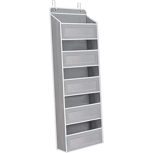 Organizator Suspendat Pentru Usa Cu 5 Compartimente Mari Si 5 Buzunare Laterale, Depozitare Verticala Din Nailon Si Plasa Respirabila, Baza Intarita, Include 2 Carlige Metalice, 146 x 40 x 17 cm, Gri
