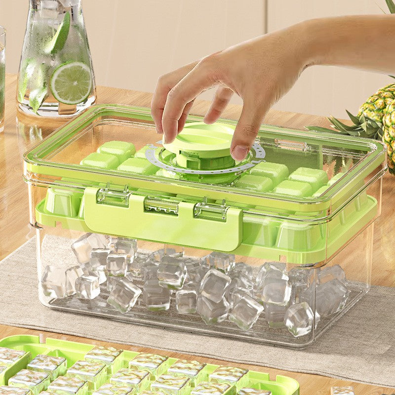 Formă de Gheață cu Două Straturi, Eliberare Rapidă prin Apăsare, Închidere Etanșă Anti-Miros, Plastic PP și PET, 19 x 12 x 9.5 cm, Verde