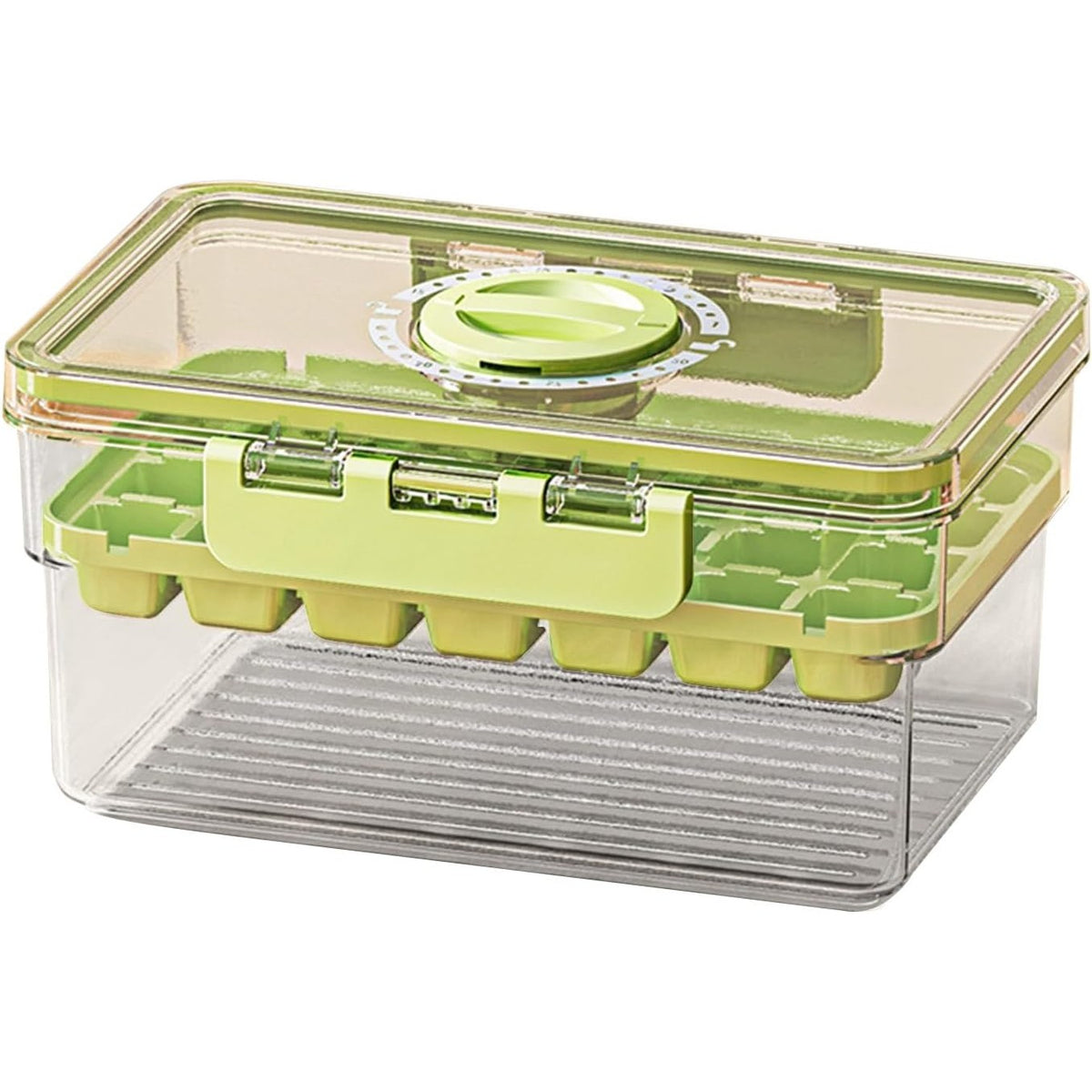 Formă de Gheață cu Un Strat, Eliberare Rapidă prin Apăsare, Închidere Etanșă Anti-Miros, Plastic PP și PET, 19 x 12 x 9.5 cm, Verde