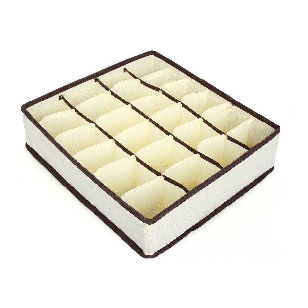 Organizator Dulap Pentru Lenjerie Si Sosete, Cutie Depozitare Pliabila Cu 24 Compartimente, Panză Oxford Si Plastic, 32 x 32 x 10 cm, Bej