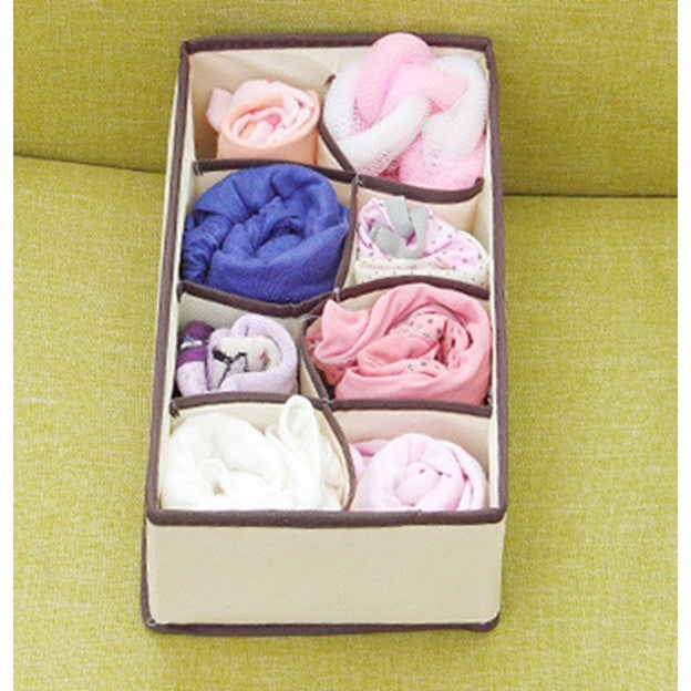 Organizator Cutie Depozitare Lenjerie Intima, Sosete si Sutiene, Pliabil cu Fermoar, Material Textil Oxford, 8 Compartimente, 32 x 16 x 10 cm, Bej
