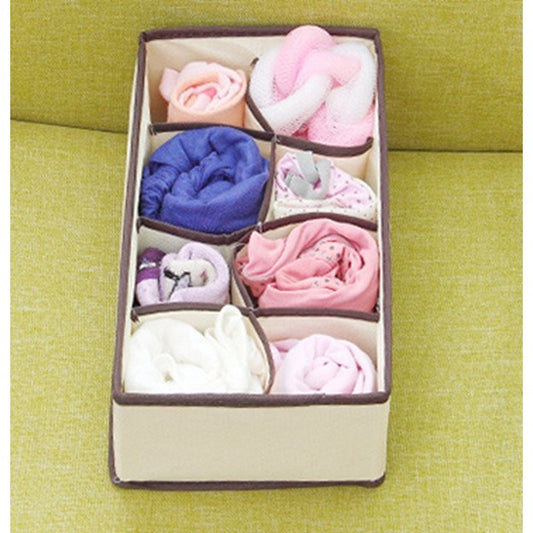 Organizator Cutie Depozitare Lenjerie Intima, Sosete si Sutiene, Pliabil cu Fermoar, Material Textil Oxford, 8 Compartimente, 32 x 16 x 10 cm, Bej