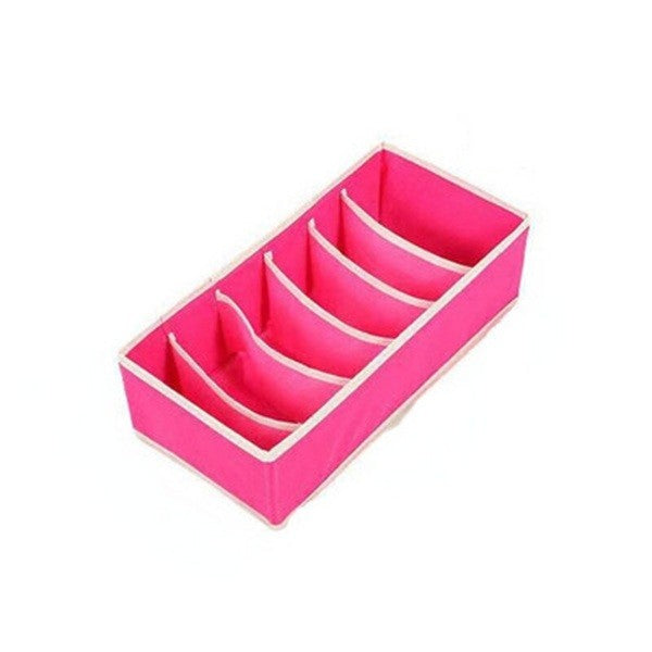 Organizator Cutie Depozitare pentru Lenjerie, Sosete si Sutiene, Design Pliabil cu 6 Compartimente, Material Textil Oxford, 32 x 16 x 10 cm, Roz