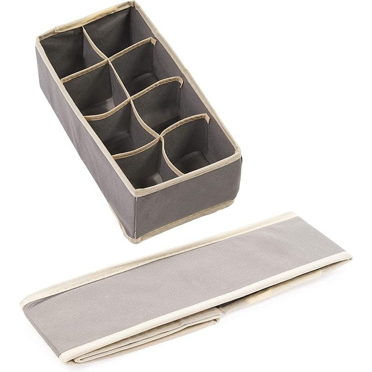 Cutie Depozitare Organizator pentru Lenjerie, Sosete si Sutiene, Design Pliabil cu 8 Compartimente, Panza Oxford si Plastic PP, 32 x 16 x 10 cm, Gri