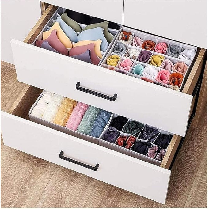 Cutie De Depozitare Organizator Pentru Lenjerie, Sosete Si Sutiene, Design Pliabil Cu Fermoar, Material Textil Oxford, 24 Compartimente, 32 x 32 x 10 cm, Gri