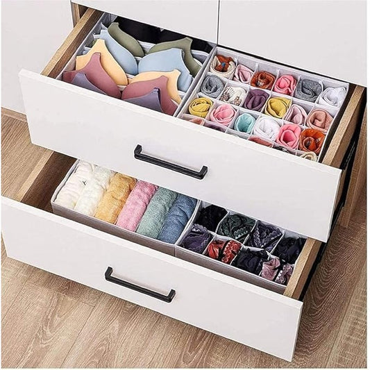 Cutie De Depozitare Organizator Pentru Lenjerie, Sosete Si Sutiene, Design Pliabil Cu Fermoar, Material Textil Oxford, 24 Compartimente, 32 x 32 x 10 cm, Gri