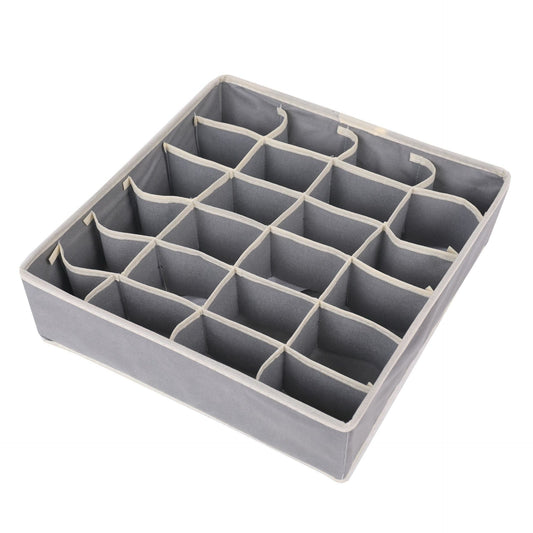 Cutie De Depozitare Organizator Pentru Lenjerie, Sosete Si Sutiene, Design Pliabil Cu Fermoar, Material Textil Oxford, 24 Compartimente, 32 x 32 x 10 cm, Gri