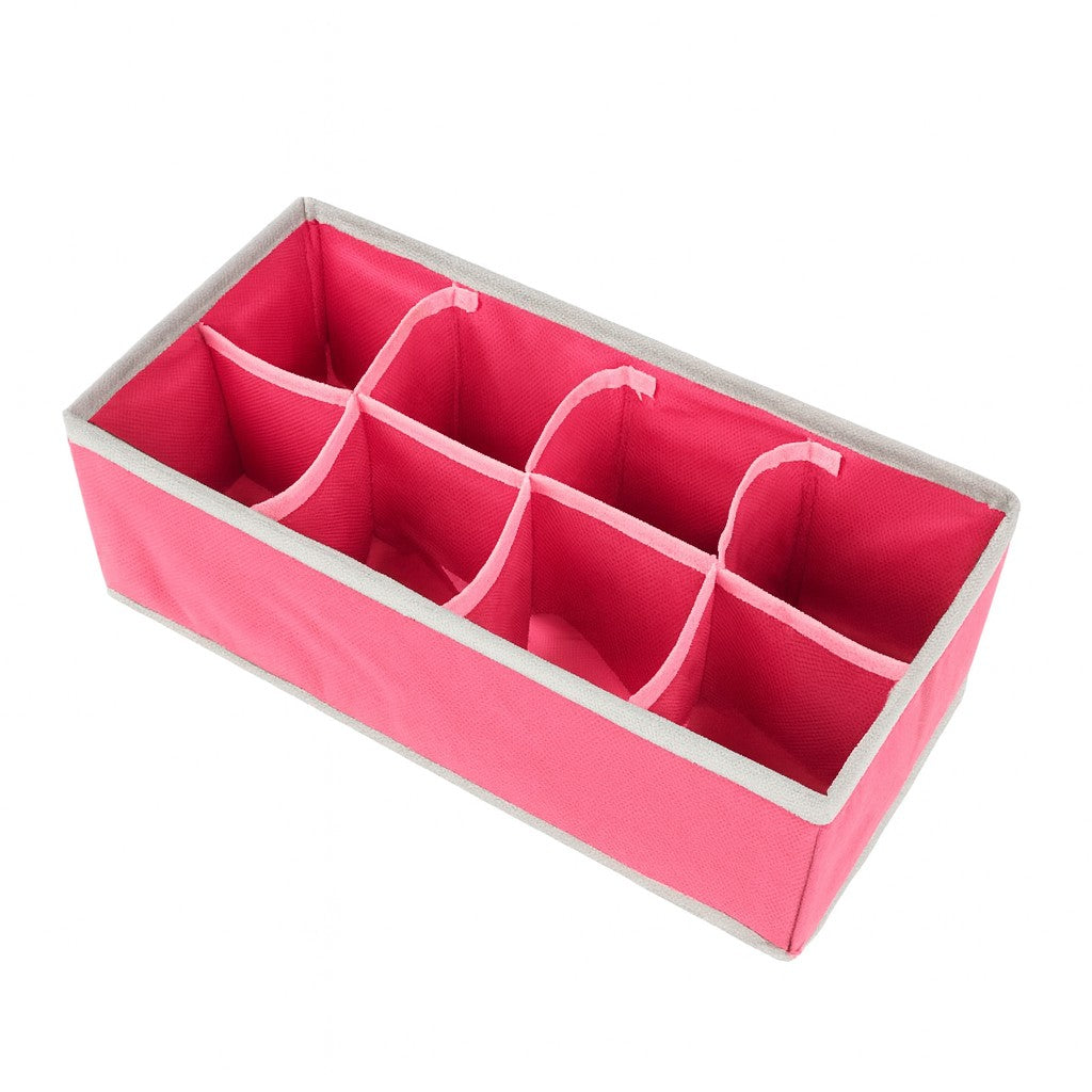 Cutie Depozitare Lenjerie, Organizator Sertar Pliabil Pentru Sosete Si Sutiene, Material Textil Oxford, 8 Compartimente, 32 x 16 x 10 cm, Roz