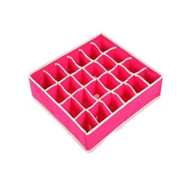 Organizator Sertare pentru Lenjerie, Sosete si Sutiene, Cutie Depozitare Pliabila, Panza Oxford si Plastic, 24 Compartimente, 32 x 32 x 10 cm, Roz