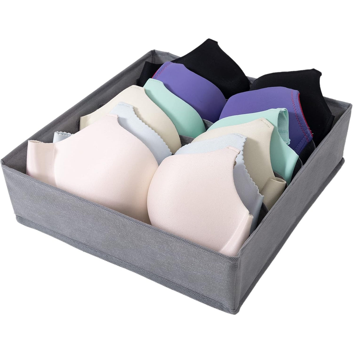 Organizator Cutie Depozitare Lenjerie, Sosete si Sutiene, Design Pliabil cu Fermoar, Material Textil Oxford si PP, 7 Compartimente, 32 x 32 x 10 cm, Gri