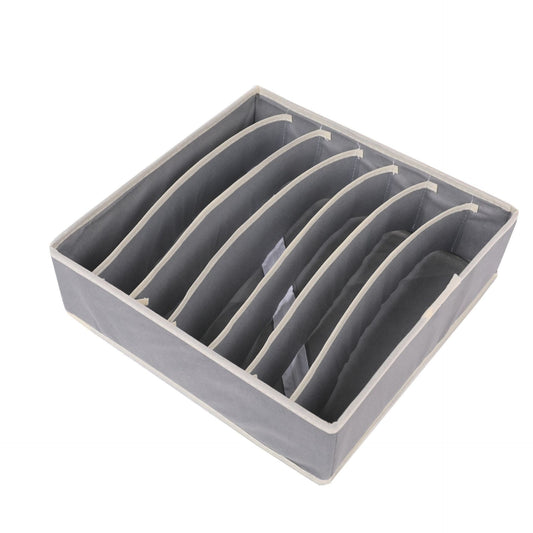Organizator Cutie Depozitare Lenjerie, Sosete si Sutiene, Design Pliabil cu Fermoar, Material Textil Oxford si PP, 7 Compartimente, 32 x 32 x 10 cm, Gri