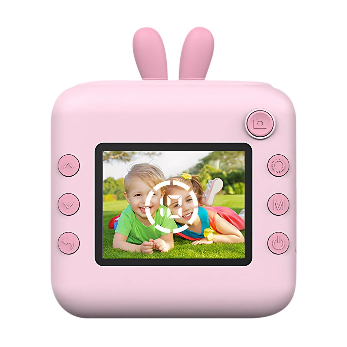Camera Foto Instantanee pentru Copii, Imprimare Termica Alb-Negru, Video 720P, 24MP, Bluetooth, Ecran 2.4 Inch, Baterie 1200 mAh, Model Iepuras, Include 10 Role Hartie si Markere, Roz