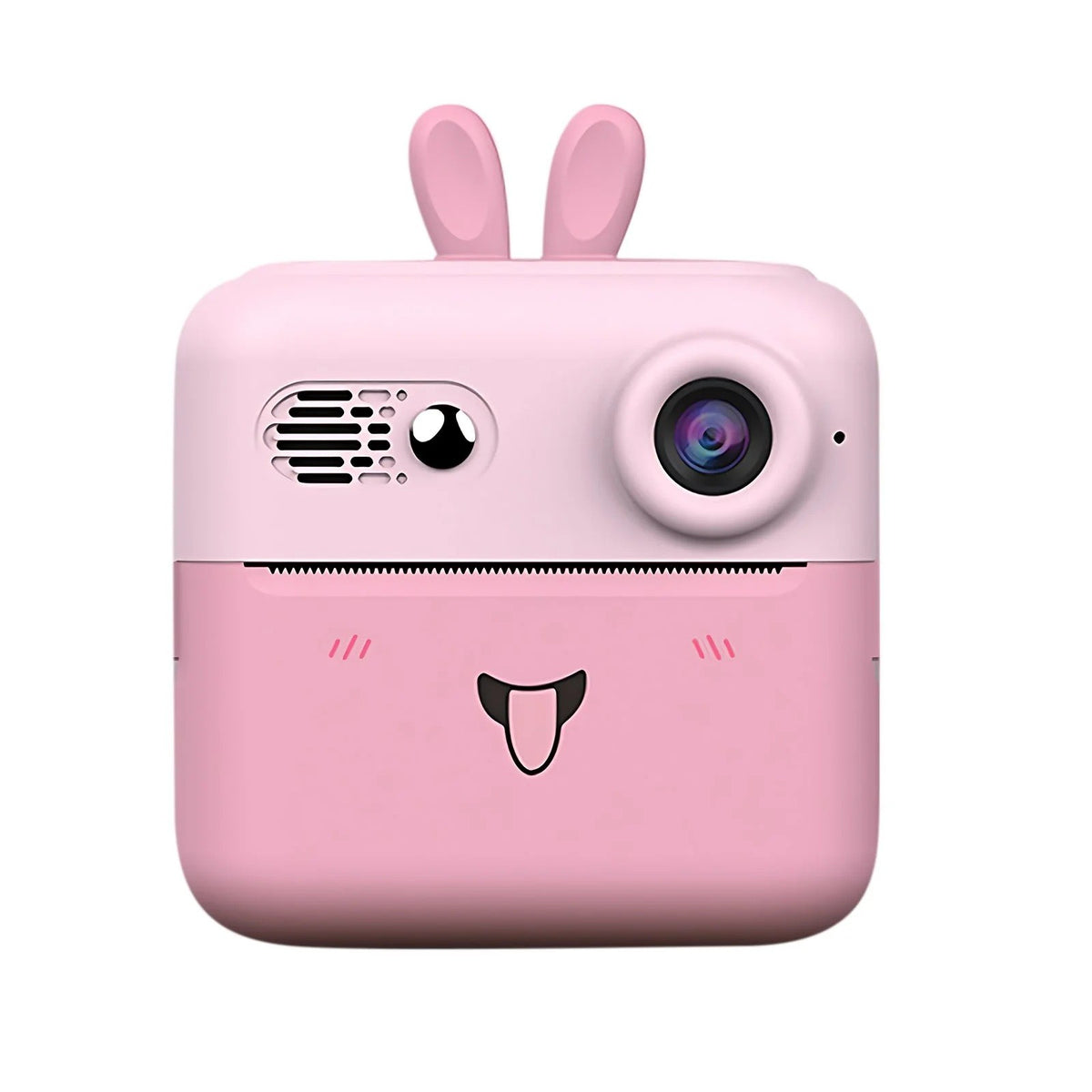 Camera Foto Instantanee pentru Copii, Imprimare Termica Alb-Negru, Video 720P, 24MP, Bluetooth, Ecran 2.4 Inch, Baterie 1200 mAh, Model Iepuras, Include 10 Role Hartie si Markere, Roz