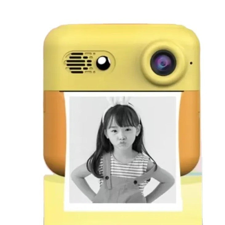 Cameră Foto Instantanee pentru Copii, Imprimare Termică Alb-Negru, Ecran HD 2.4 Inch, Rezoluție 24MP, Video 720P, Conexiune Bluetooth, Acumulator 1200 mAh, Portocaliu, Set 10 Role Hârtie și Markere