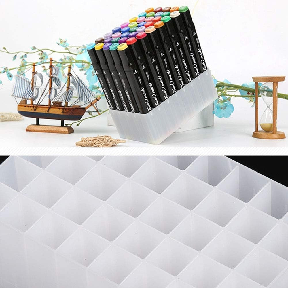 Suport Depozitare Markere si Stilouri, Organizator Multifunctional pentru Birou, Plastic Rezistent, 80 Spatii, Alb/Negru