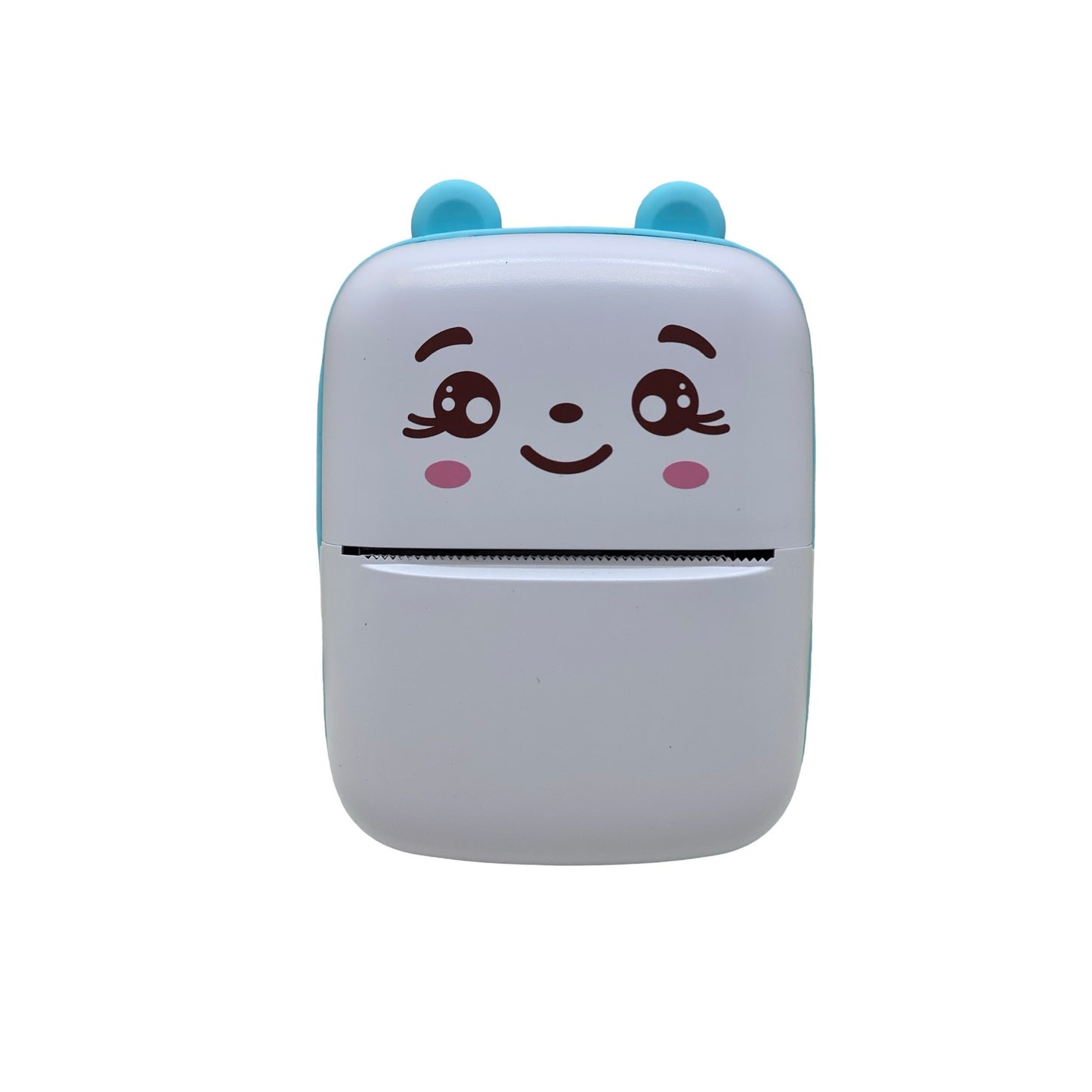 Mini Imprimanta Foto Portabila, Imprimare Termica Bluetooth 200 DPI, Incarcare USB, Design Ursulet, Include 5 Role Hartie Termica, 5 Role Autocolante si Markere, Alb/Albastru
