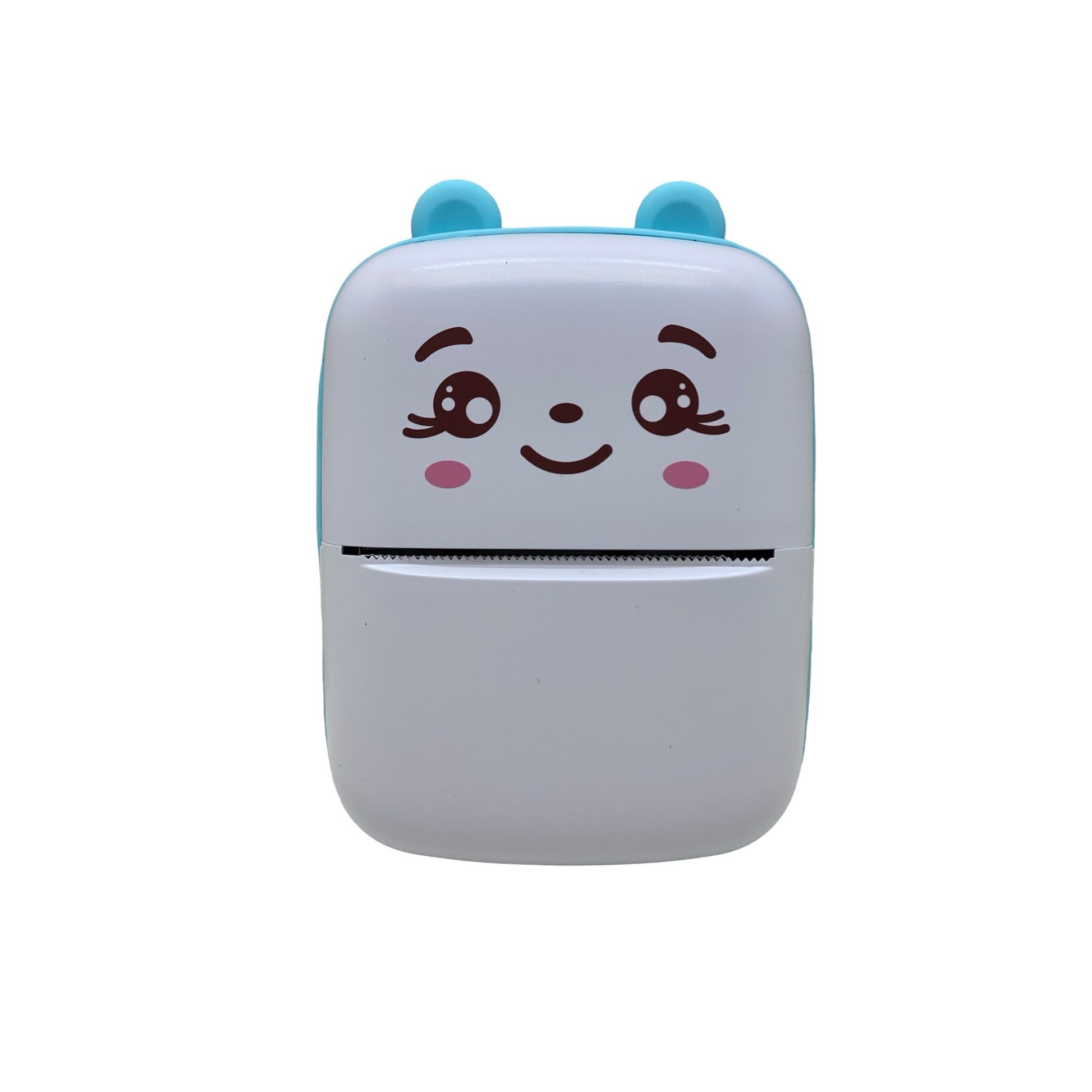 Mini Imprimanta Foto Portabila, Imprimare Termica Bluetooth 200 DPI, Incarcare USB, Design Ursulet, Include 5 Role Hartie Termica, 5 Role Autocolante si Markere, Alb/Albastru