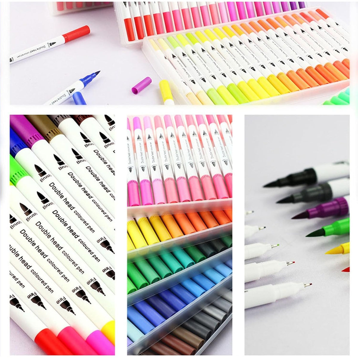 Set Carioci cu Doua Capete pentru Pictura si Caligrafie, Cerneala pe Baza de Apa, Varf Pensula si Varf Subtire, 120 Culori, Penar Negru Organizat, Multicolor