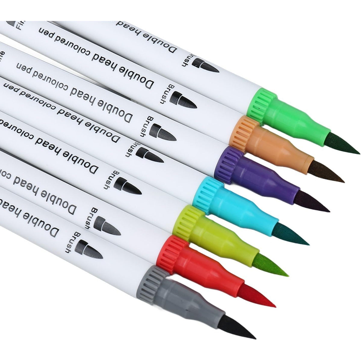 Set Carioci cu Doua Capete pentru Pictura si Caligrafie, Cerneala pe Baza de Apa, Varf Pensula si Varf Subtire, 120 Culori, Penar Negru Organizat, Multicolor