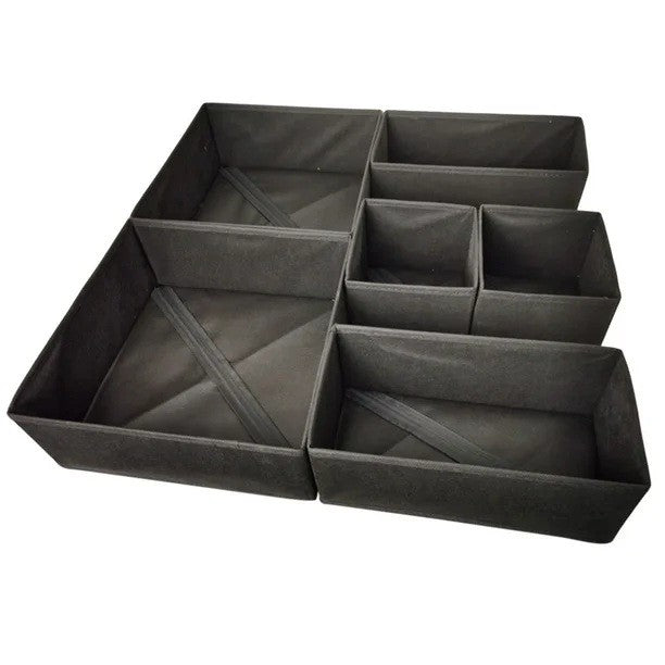 Organizator Pentru Sertar Si Dulap, Set 6 Piese Pliabile Si Stivuibile, Depozitare Lenjerie Si Tricouri, Tesatura Ecologica, 3 Marimi, Negru