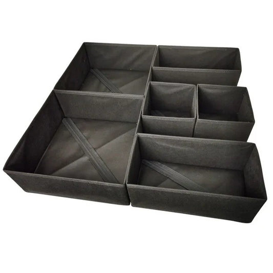 Organizator Pentru Sertar Si Dulap, Set 6 Piese Pliabile Si Stivuibile, Depozitare Lenjerie Si Tricouri, Tesatura Ecologica, 3 Marimi, Negru
