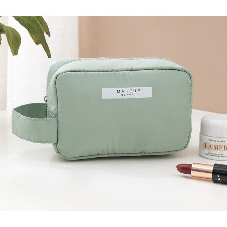 Portfard Cosmetice Impermeabil, Geanta Organizator Machiaj cu Maner si Fermoar Bidirectional, Material PU si Panza, 16 x 11 x 7 cm, Verde