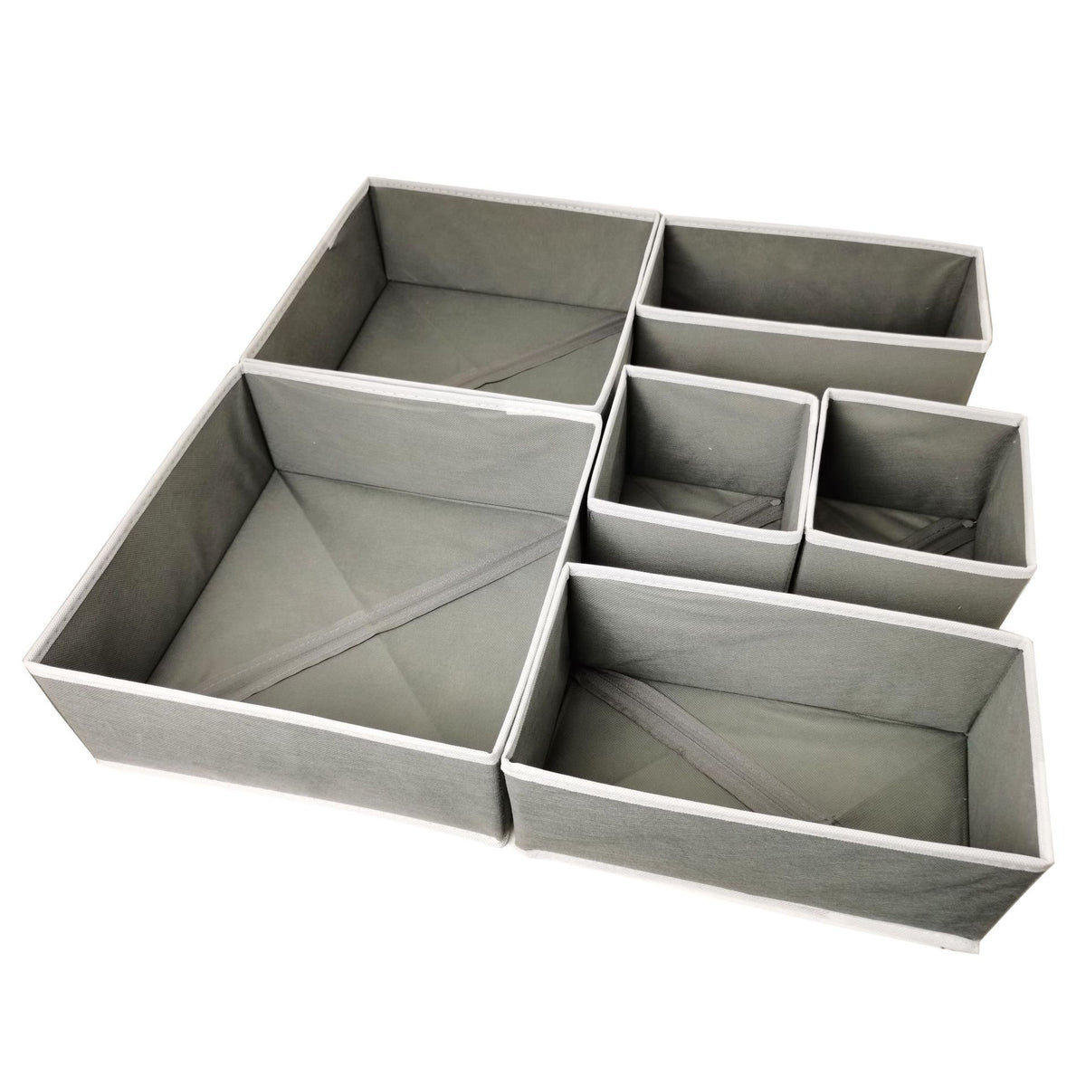 Organizator Pentru Sertar Si Dulap, Set 6 Piese Pliabile Si Stivuibile, Pentru Lenjerie, Sosete Si Tricouri, Tesatura Ecologica Respirabila, 3 Marimi, Gri/Alb
