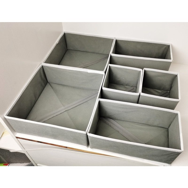 Organizator Pentru Sertar Si Dulap, Set 6 Piese Pliabile Si Stivuibile, Pentru Lenjerie, Sosete Si Tricouri, Tesatura Ecologica Respirabila, 3 Marimi, Gri/Alb