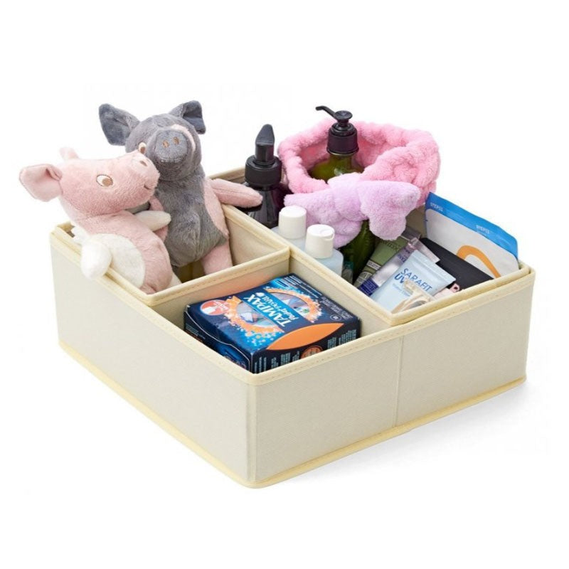 Organizator pentru Sertar, Set 6 Piese pentru Lenjerie, Tricouri si Sosete, Pliabil si Stivuibil, Material Textil Ecologic, 3 Marimi, Alb