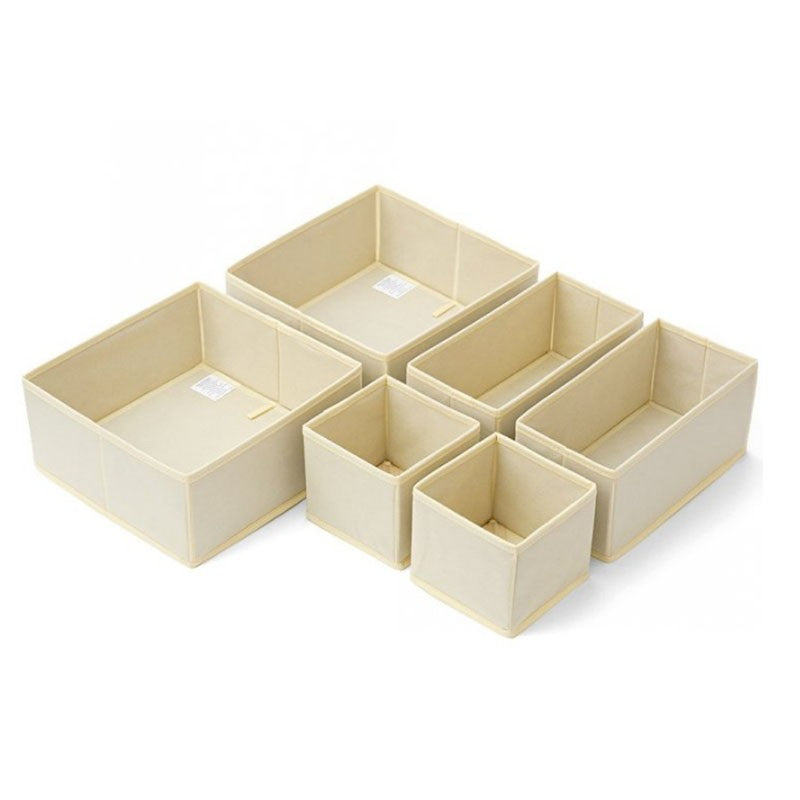 Organizator pentru Sertar, Set 6 Piese pentru Lenjerie, Tricouri si Sosete, Pliabil si Stivuibil, Material Textil Ecologic, 3 Marimi, Alb