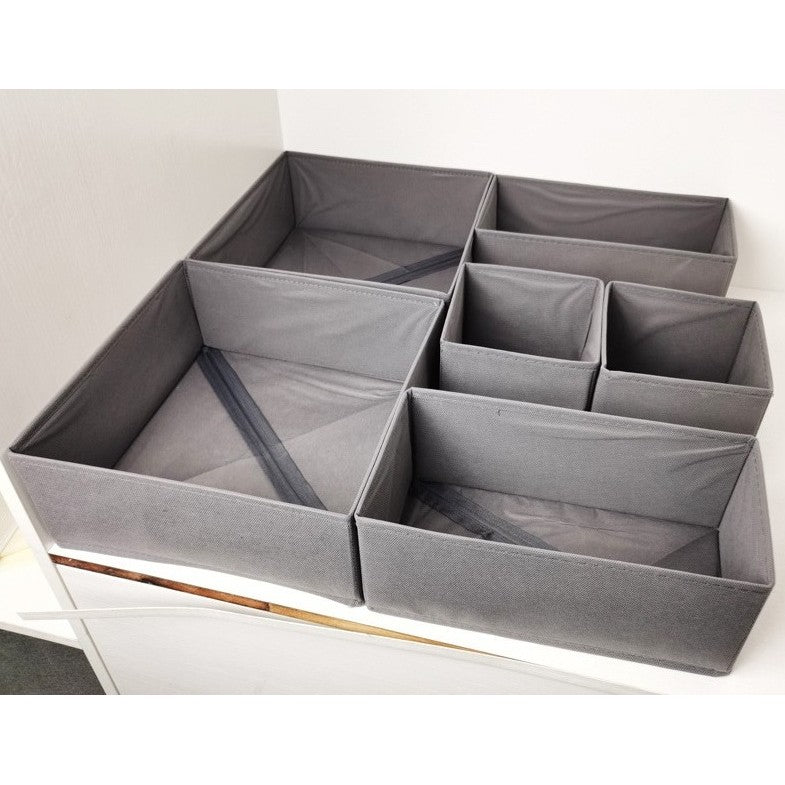 Set Organizatoare Sertar Pentru Lenjerie Si Tricouri, Design Pliabil Si Stivuibil, Tesatura Ecologica Respirabila, 3 Marimi, 6 Piese, Gri