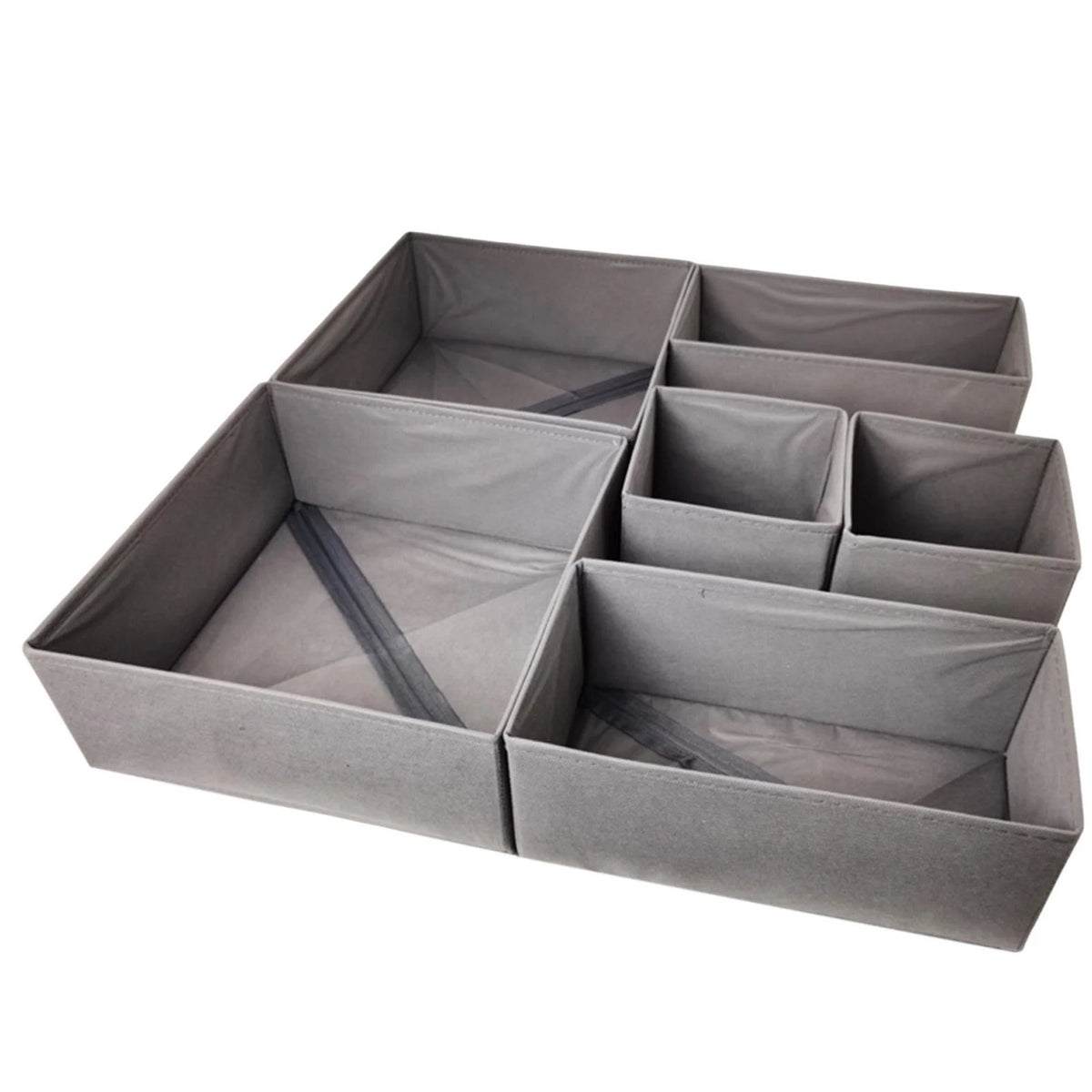 Set Organizatoare Sertar Pentru Lenjerie Si Tricouri, Design Pliabil Si Stivuibil, Tesatura Ecologica Respirabila, 3 Marimi, 6 Piese, Gri
