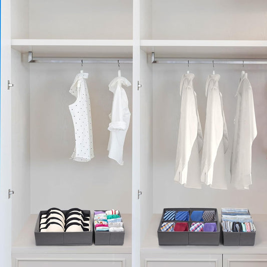Set Organizatoare Sertar Pentru Lenjerie Si Tricouri, Design Pliabil Si Stivuibil, Tesatura Ecologica Respirabila, 3 Marimi, 6 Piese, Gri