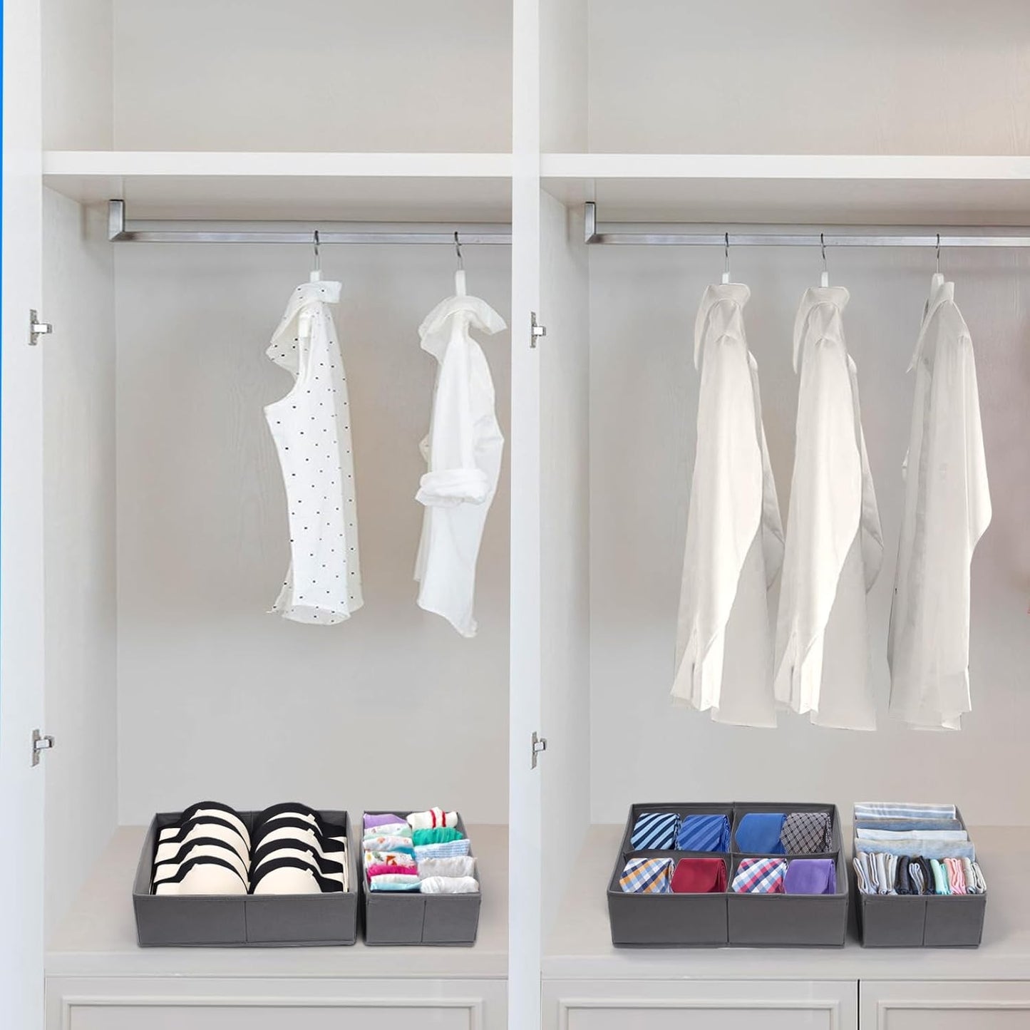 Set Organizatoare Sertar Pentru Lenjerie Si Tricouri, Design Pliabil Si Stivuibil, Tesatura Ecologica Respirabila, 3 Marimi, 6 Piese, Gri