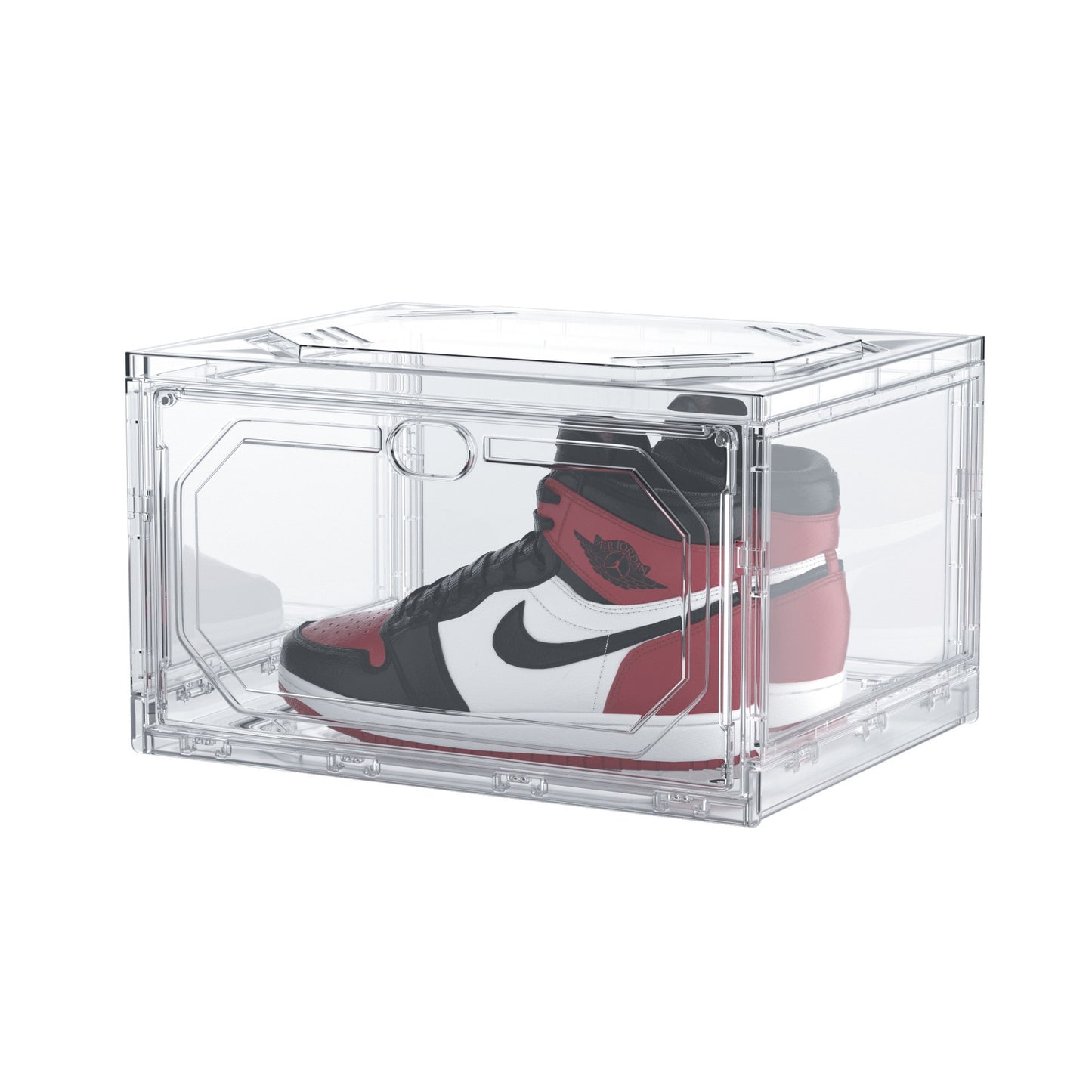 Organizator Pantofi, Cutie Depozitare Stivuibila si Pliabila, Usa Laterala Magnetica, Protectie Praf si Anti-Oxidare, Material PP si ABS, 36 x 28 x 21 cm, Transparent