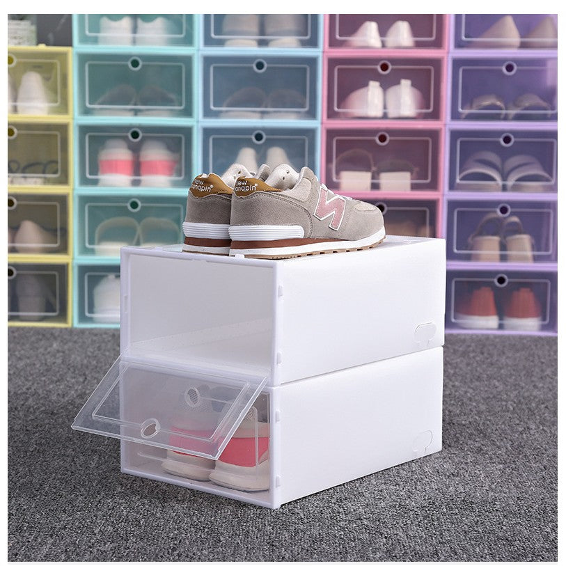 Cutie Organizator Pantofi Tip Sertar, Stivuibila si Pliabila cu Usa Frontala, Sistem Interconectabil, Plastic Polipropilena, 33 x 23 x 13 cm, Transparent cu Alb