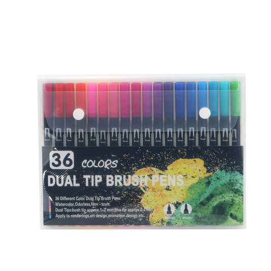 Set Carioci cu Dublu Varf, Pensula 1-2 mm si Liner 0.4 mm, Cerneala pe Baza de Apa, Corp Plastic, Set 36 Bucati, Multicolor
