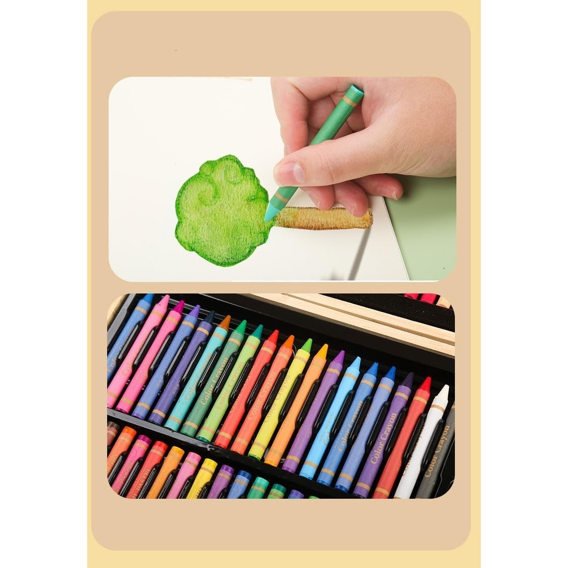Set Desen și Pictură, Kit Creativ Complet cu 180 Piese, Carioci, Creioane Colorate și Acuarele, Servietă din Lemn Natur, 46 x 30.9 x 4.1 cm, Multicolor