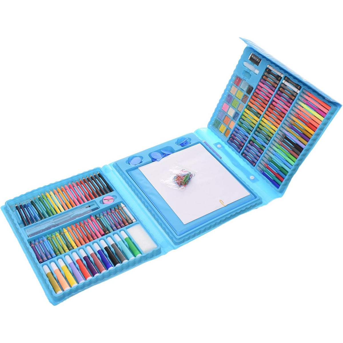 Set Complet Pictura si Desen pentru Copii, Servieta Organizatoare cu Maner, Carioci, Creioane si Acuarele, 208 Piese, 3-12 Ani, 40.5 x 30 cm, Albastru