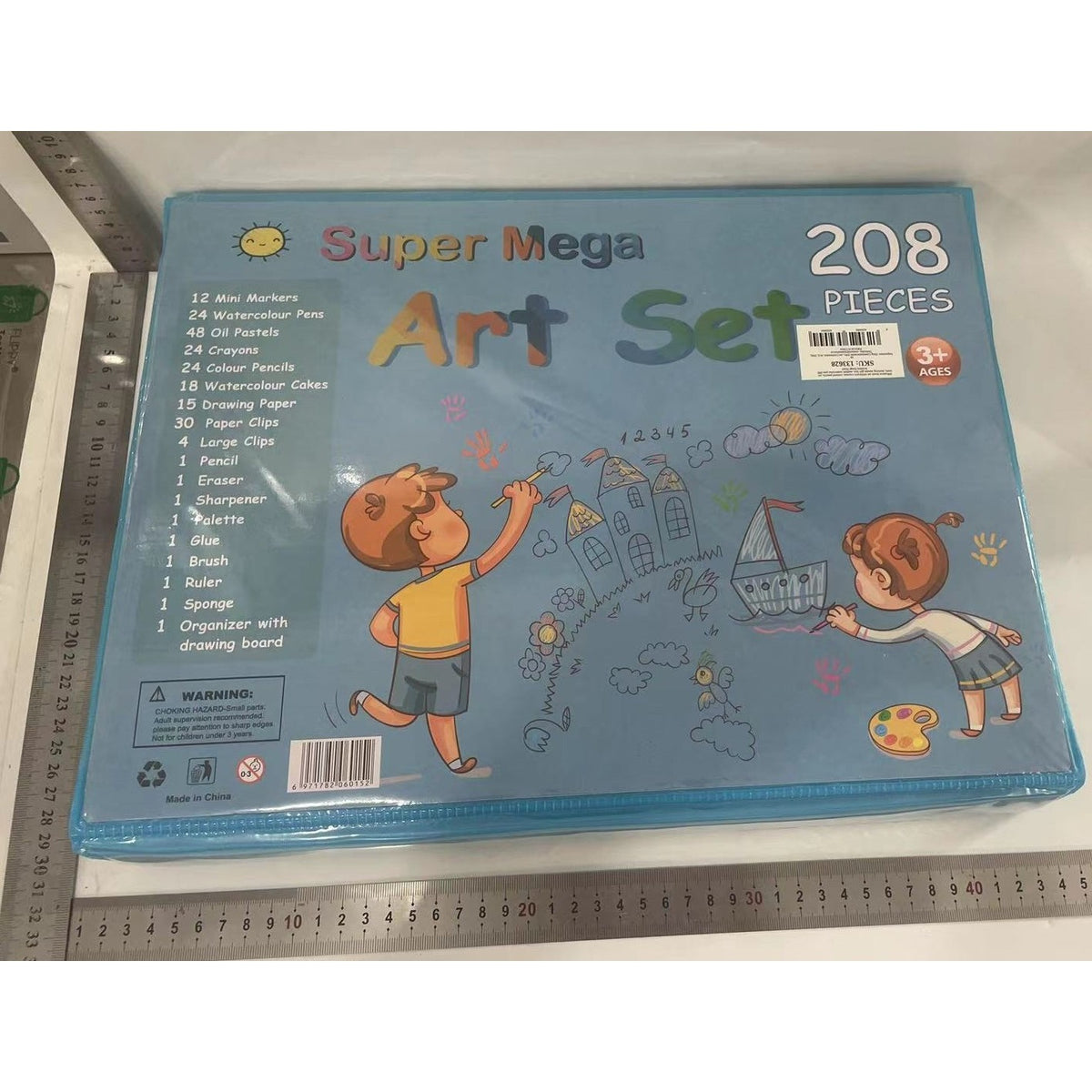 Set Complet Pictura si Desen pentru Copii, Servieta Organizatoare cu Maner, Carioci, Creioane si Acuarele, 208 Piese, 3-12 Ani, 40.5 x 30 cm, Albastru