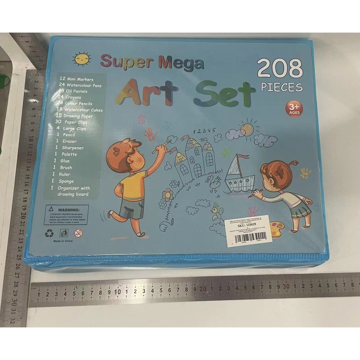 Set Complet Pictură și Desen pentru Copii, Servieta Organizatoare cu Accesorii Artistice, Plastic și Lemn, 208 Piese, 3-12 Ani, Albastru