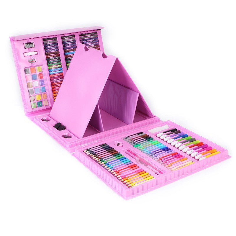 Set Complet pentru Pictură și Desen, Servieta Creativă cu 208 Piese, Carioci, Creioane Colorate și Acuarele, Plastic și Lemn, 3-12 Ani, Roz