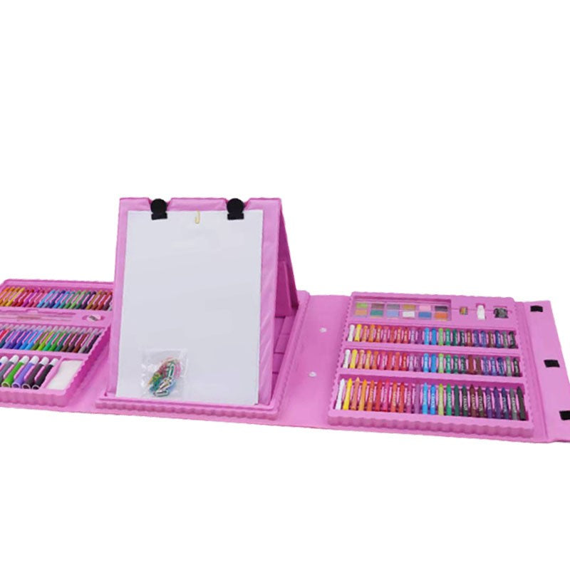 Set Complet pentru Pictură și Desen, Servieta Creativă cu 208 Piese, Carioci, Creioane Colorate și Acuarele, Plastic și Lemn, 3-12 Ani, Roz