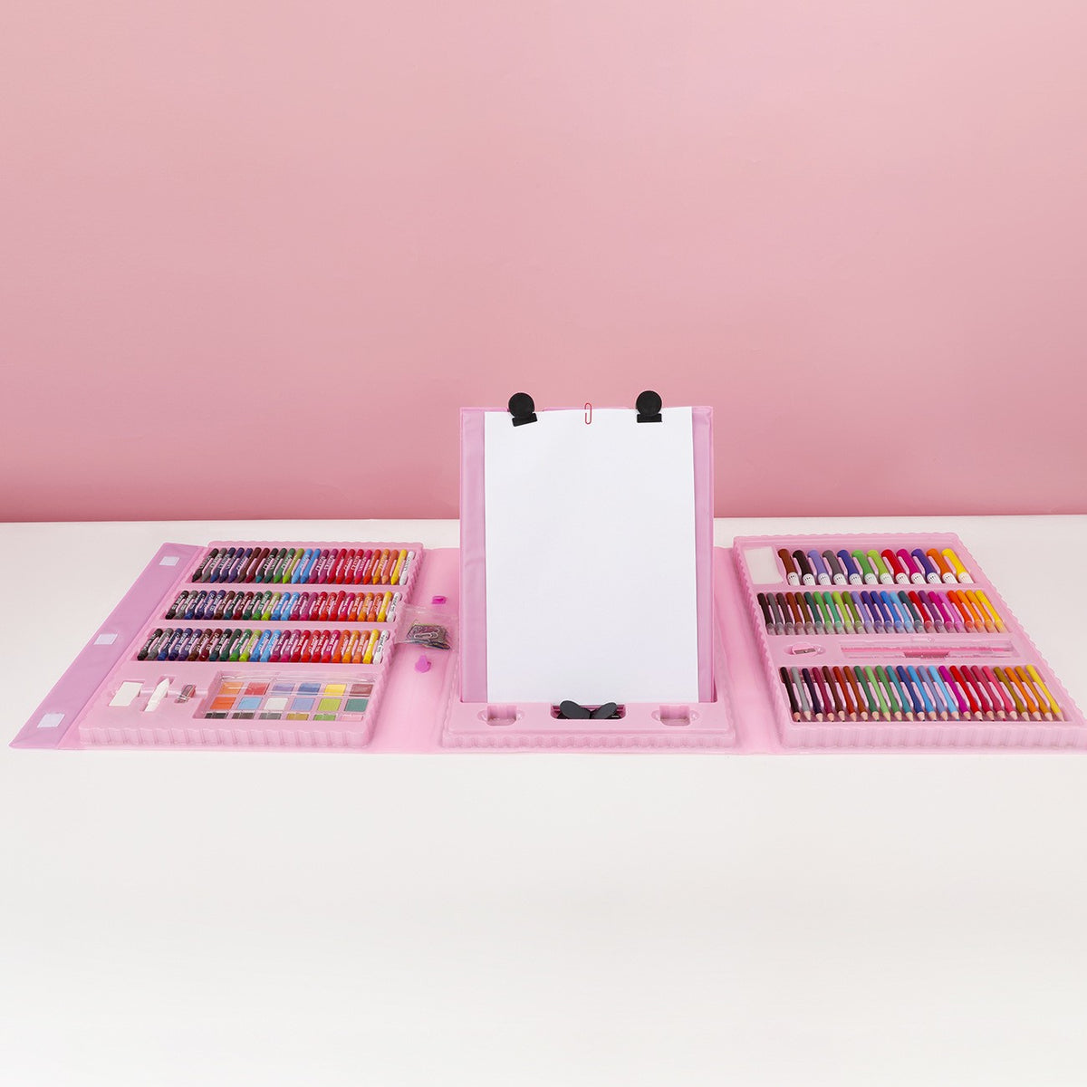 Set Complet pentru Pictură și Desen, Servieta Creativă cu 208 Piese, Carioci, Creioane Colorate și Acuarele, Plastic și Lemn, 3-12 Ani, Roz