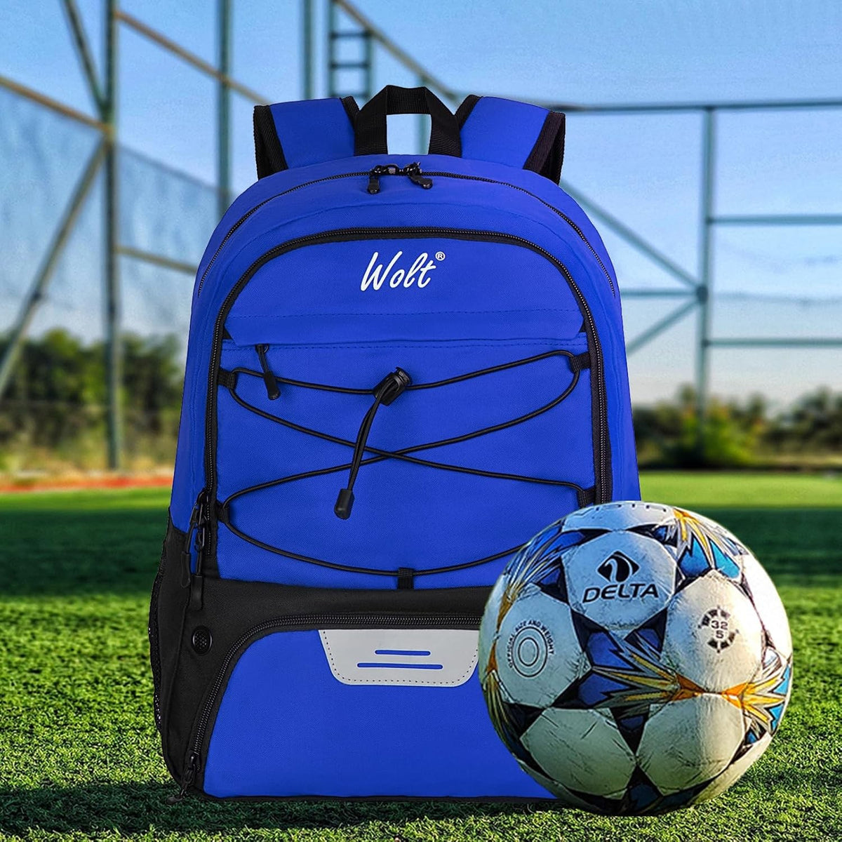 Rucsac Baschet si Sport Multifunctional, Compartiment Minge si Pantofi, Panza Oxford Impermeabila, Laptop, 32 Litri, 45x32x22 cm, Albastru-Negru