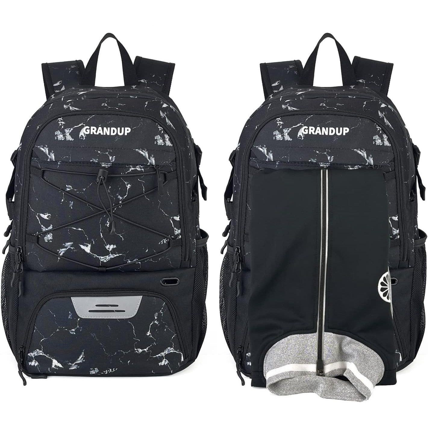 Rucsac de Baschet Multifunctional, Ghiozdan Sport si Scoala cu Compartiment Minge si Pantofi, Material Oxford Impermeabil, Capacitate 32 Litri, 45x32x22 cm, Negru-Alb
