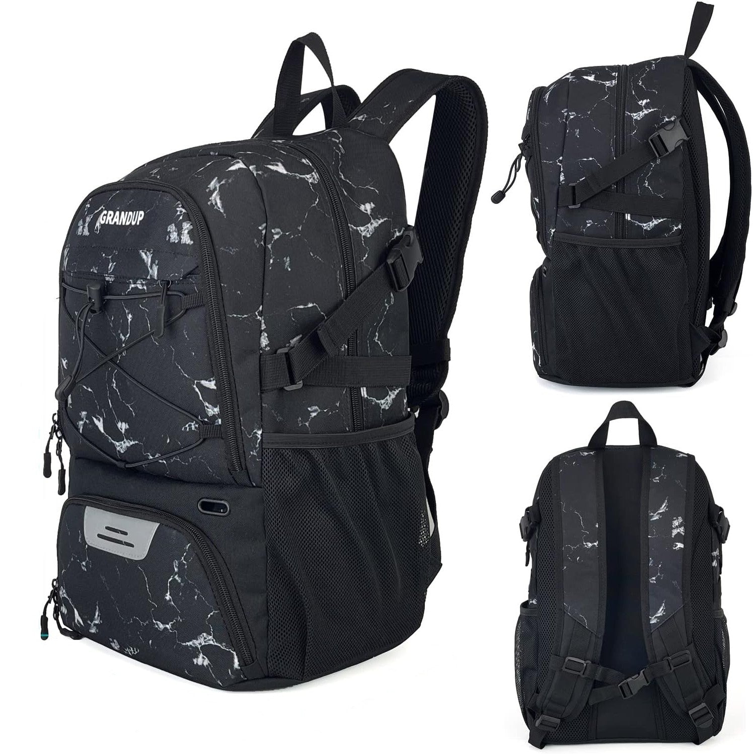Rucsac de Baschet Multifunctional, Ghiozdan Sport si Scoala cu Compartiment Minge si Pantofi, Material Oxford Impermeabil, Capacitate 32 Litri, 45x32x22 cm, Negru-Alb