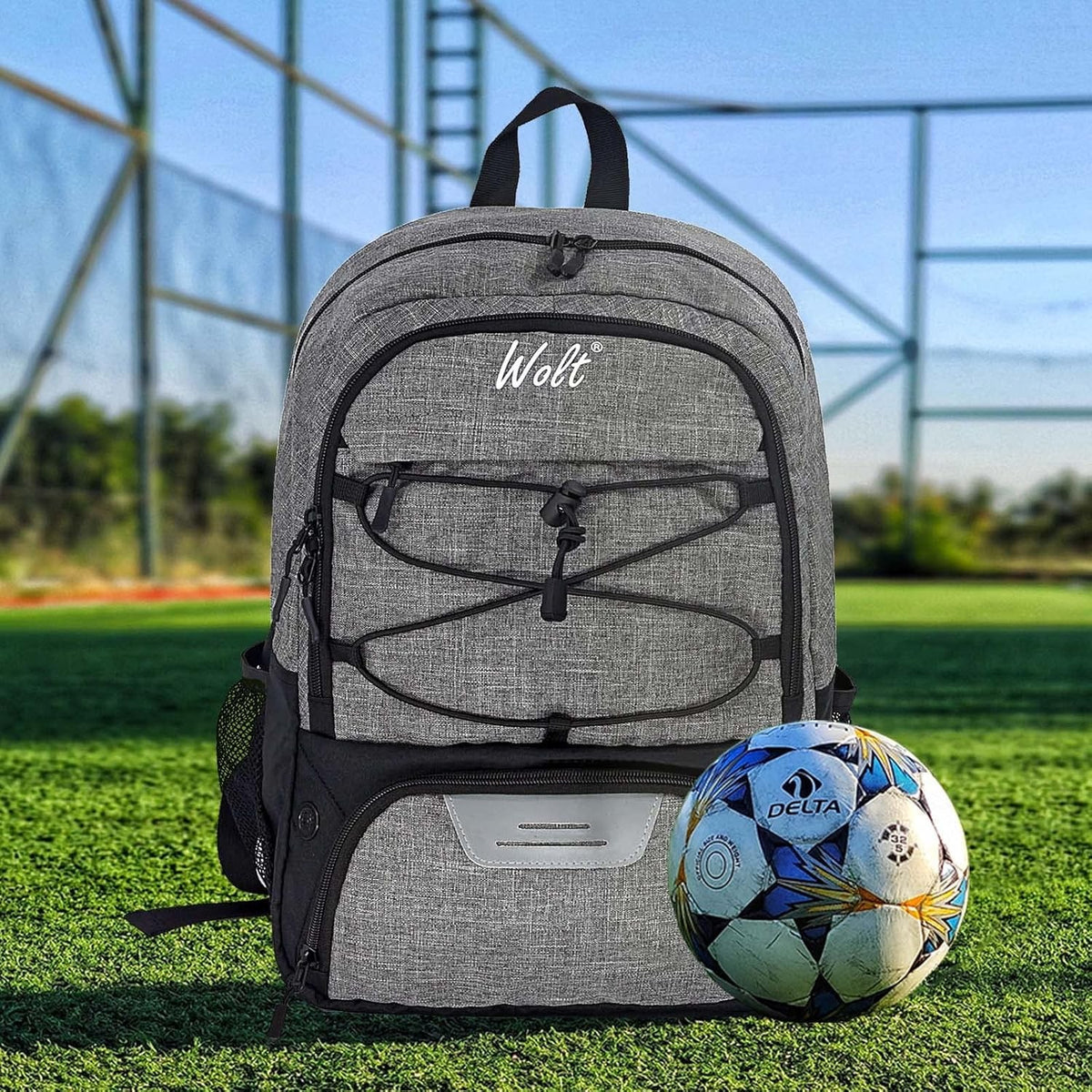 Rucsac Baschet si Sport Multifunctional, Compartiment Minge si Incaltaminte, Spatiu Laptop, Panza Oxford Impermeabila, Capacitate 32 Litri, 45x32x22 cm, Gri-Negru