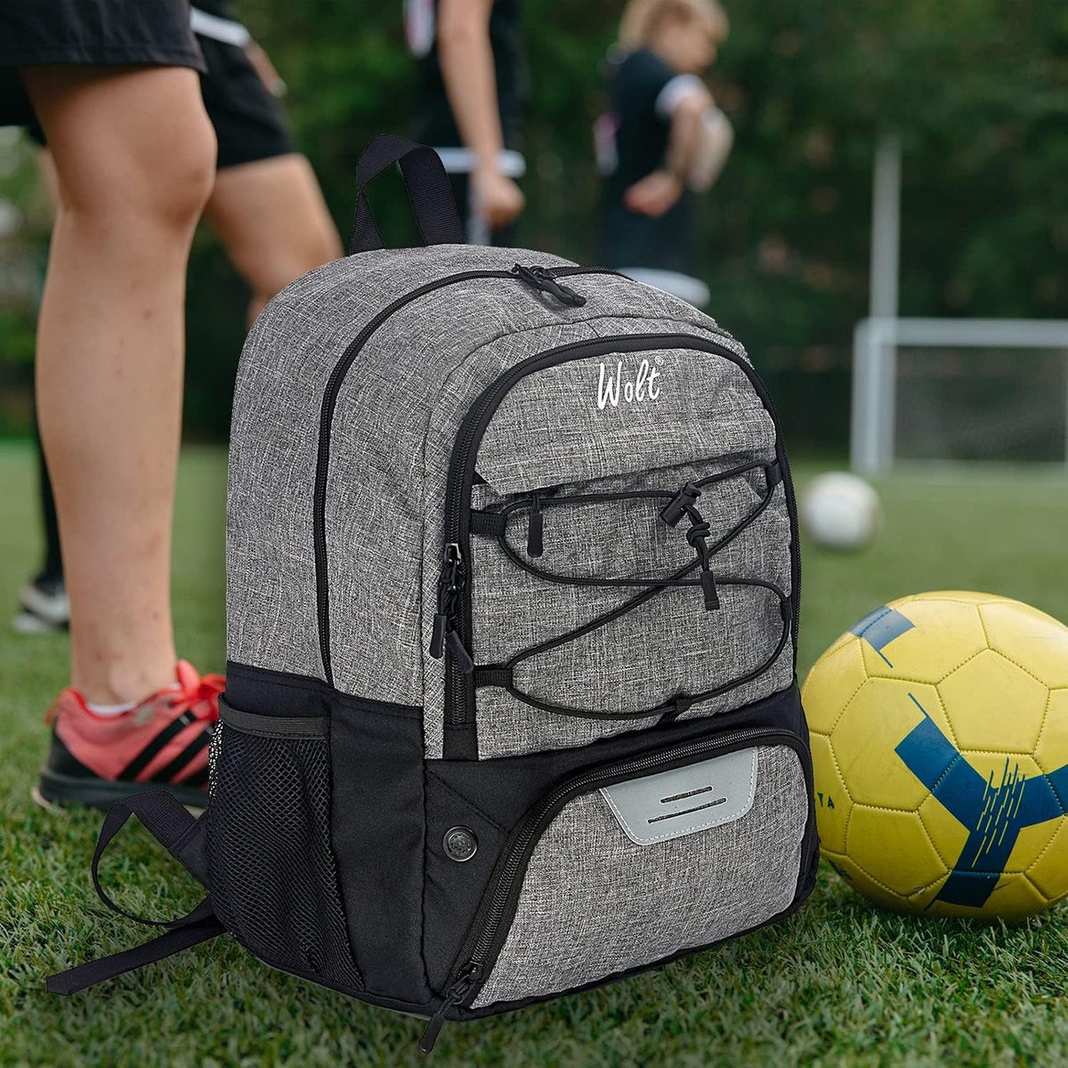 Rucsac Baschet si Sport Multifunctional, Compartiment Minge si Incaltaminte, Spatiu Laptop, Panza Oxford Impermeabila, Capacitate 32 Litri, 45x32x22 cm, Gri-Negru